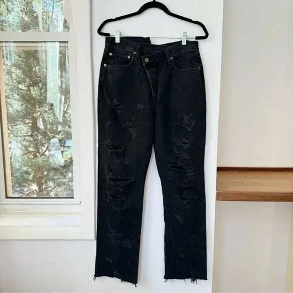 NWT AGOLDE Criss Cross Straight Jeans High Rise Denim Black Feverish 32 - Picture 6 of 15